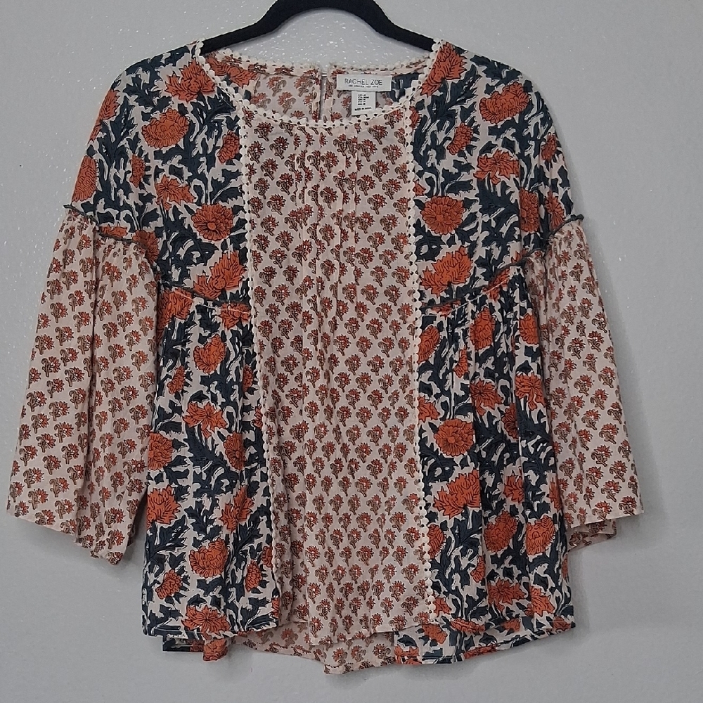 Rachel Zoe Floral Blouse - Orange and Black